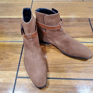 Men's Suede Ankle Boots with Leather Strap in Tan